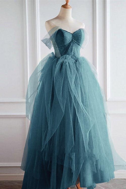 Champagne Prom Dress Off the Shoulder Tulle Lace Long Formal Evening Dress