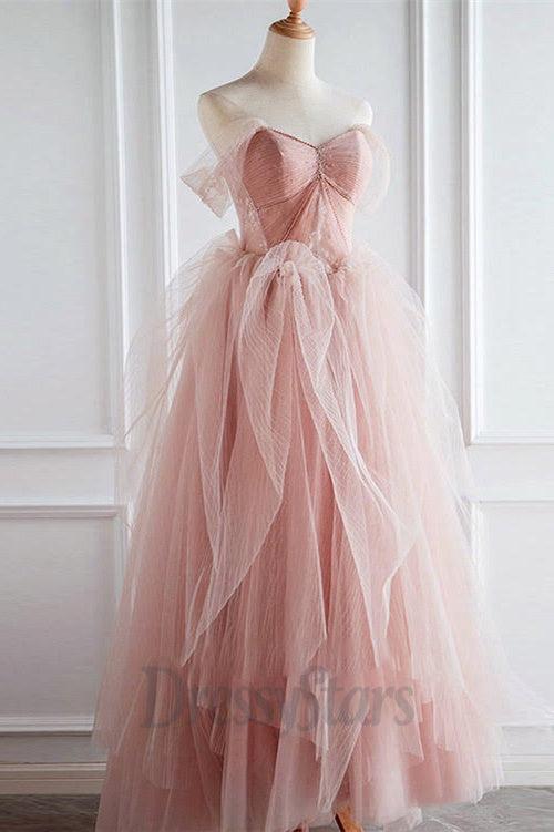 Champagne Prom Dress Off the Shoulder Tulle Lace Long Formal Evening Dress