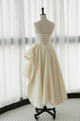 Champagne Prom Dress Satin Tea Length Formal Dress Evening Dress