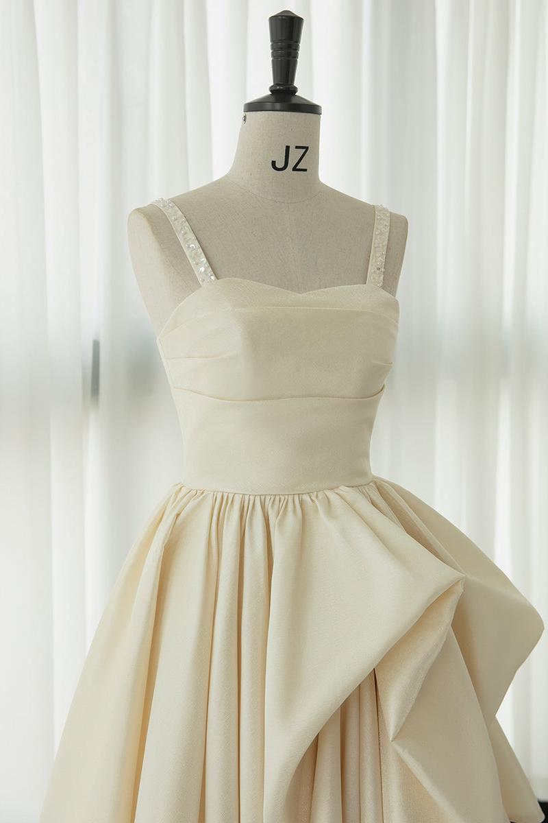 Champagne Prom Dress Satin Tea Length Formal Dress Evening Dress
