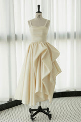 Champagne Prom Dress Satin Tea Length Formal Dress Evening Dress