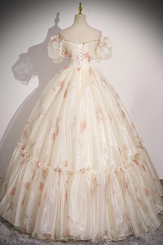 Champagne Prom Dress Sweetheart Neck Tulle Long Formal Dress Evening Dress