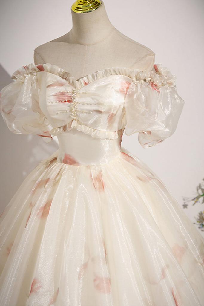 Champagne Prom Dress Sweetheart Neck Tulle Long Formal Dress Evening Dress