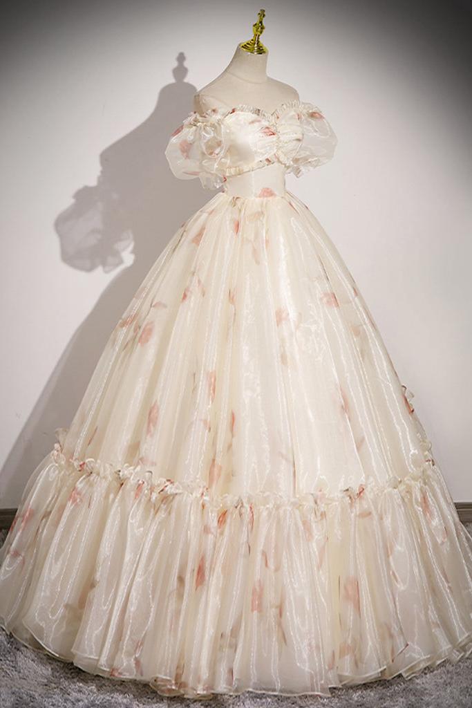 Champagne Prom Dress Sweetheart Neck Tulle Long Formal Dress Evening Dress