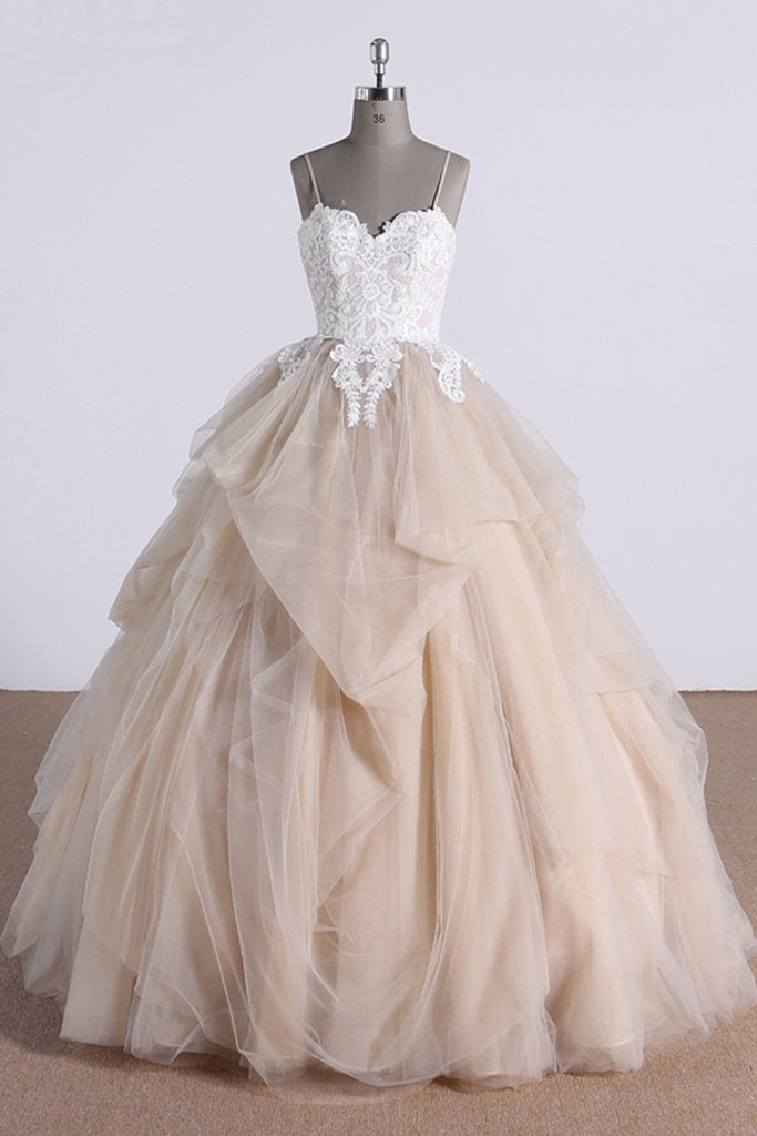Champagne Prom Dress Sweetheart Tulle Lace Long Formal Dress Evening Dress