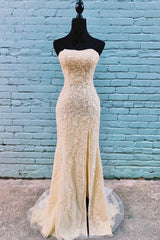 Champagne Prom Dress Sweetheart Tulle Lace Mermaid Long Evening Dress