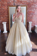 Champagne Prom Dress Sweetheart Tulle Long Formal Evening Dress