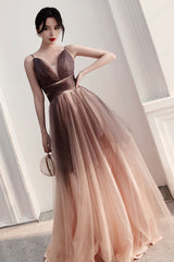 Champagne Prom Dress Sweetheart Tulle Sequin Long Formal Dress Evening Dress