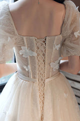 Champagne Prom Dress Tulle Appliques Long Formal Evening Dress