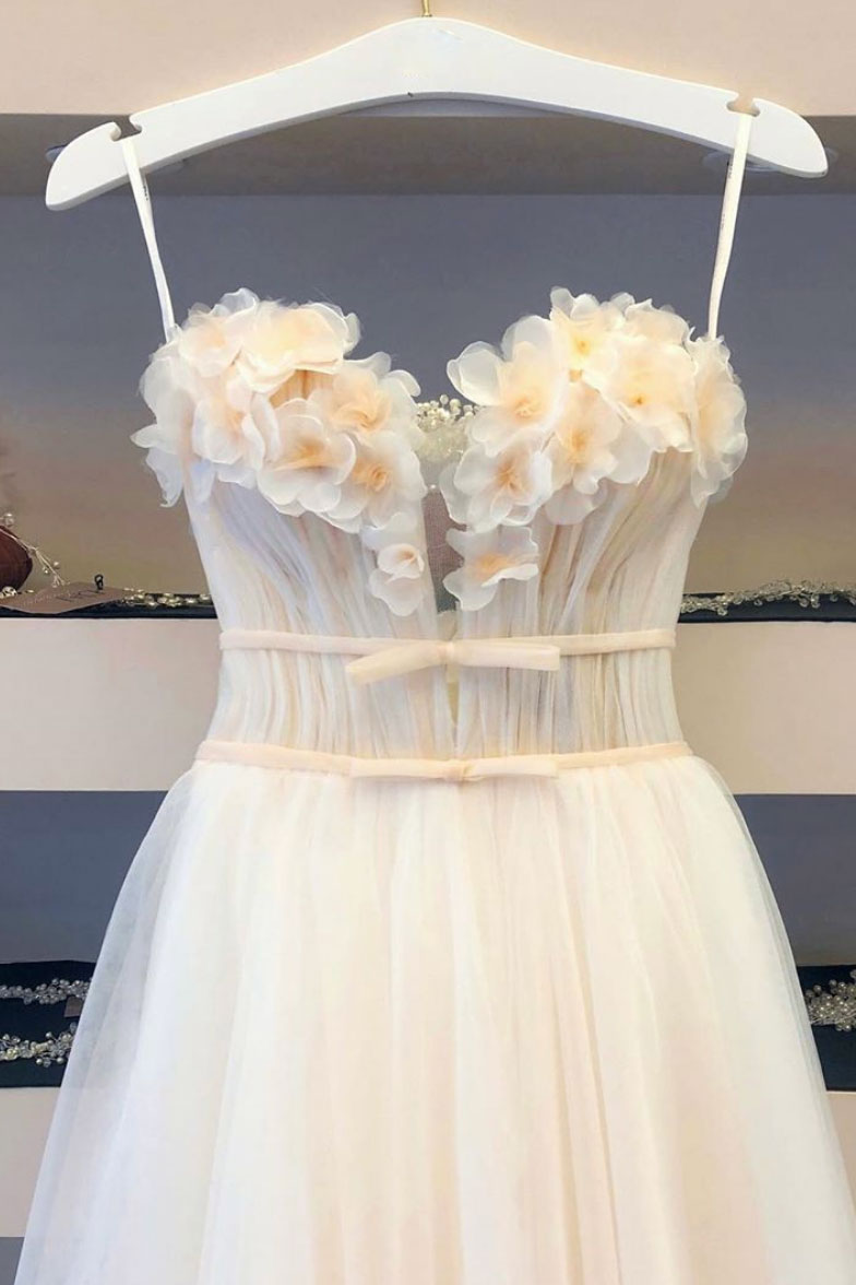 Champagne Prom Dress Tulle Lace Long Evening Dress