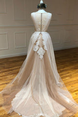 Champagne Prom Dress Tulle Lace Long Evening Dress