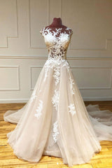 Champagne Prom Dress Tulle Lace Long Formal Gown Evening Dress