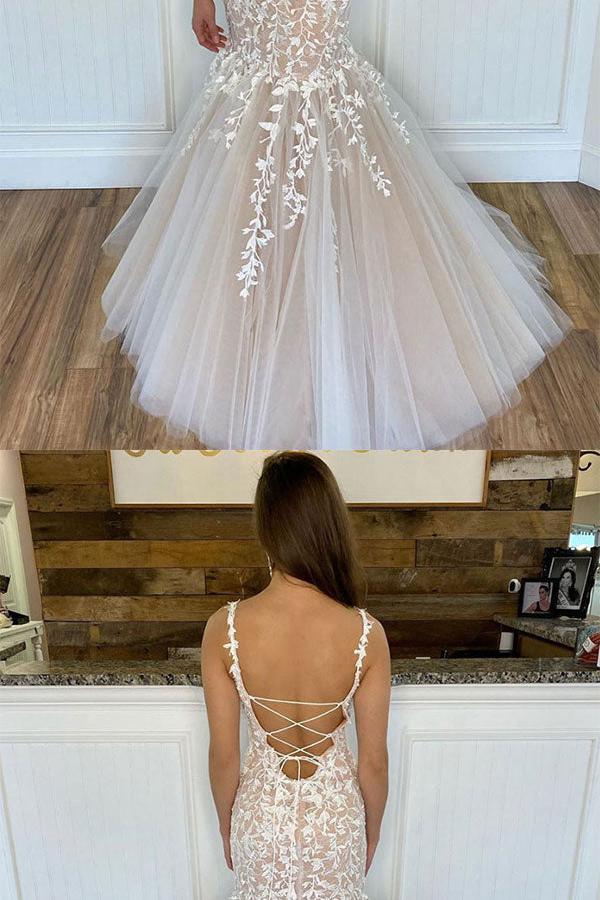 Champagne Prom Dress Tulle Lace Mermaid Long Formal Evening Dress