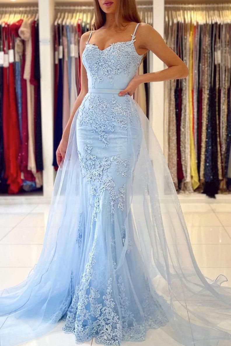Champagne Prom Dress Tulle Lace Mermaid Long Formal Evening Dress
