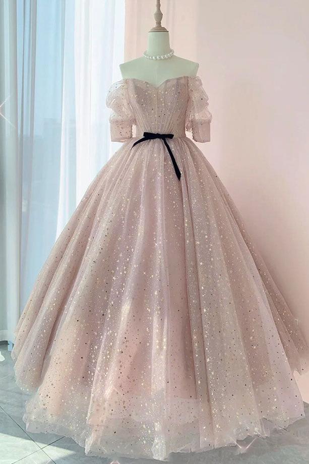 Champagne Prom Dress Tulle Long Evening Dress