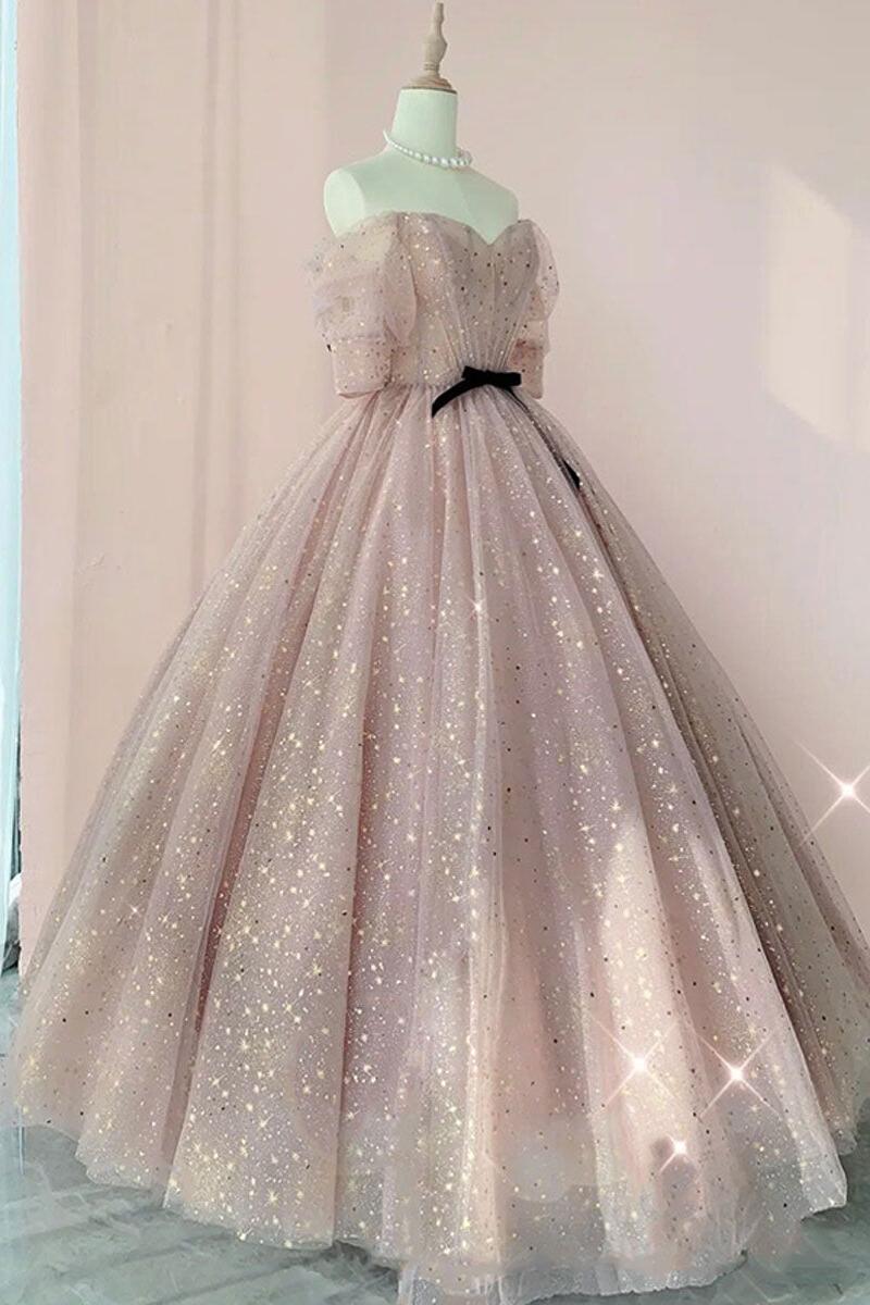 Champagne Prom Dress Tulle Long Evening Dress