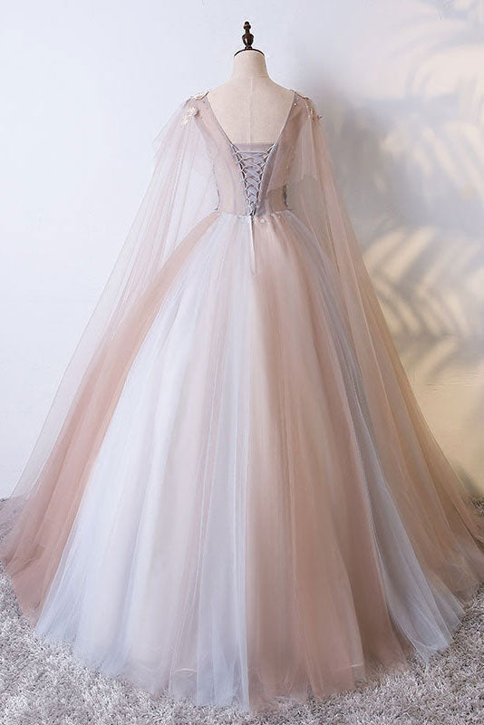Champagne Prom Dress Tulle Long Evening Dress