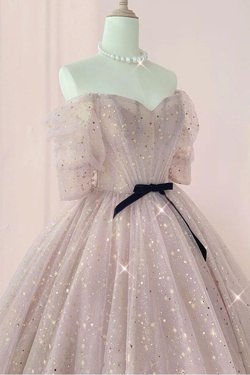 Champagne Prom Dress Tulle Long Evening Dress