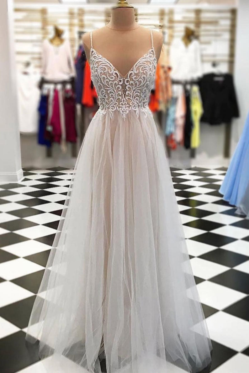 Champagne Prom Dress Tulle Long Evening Dress