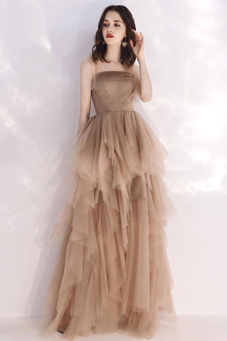 Strapless Prom Dress Tulle Long Formal Dress Evening Dress