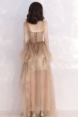 Champagne Prom Dress Tulle Long Formal Dress Evening Dress