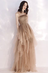 Champagne Prom Dress Tulle Long Formal Dress Evening Dress