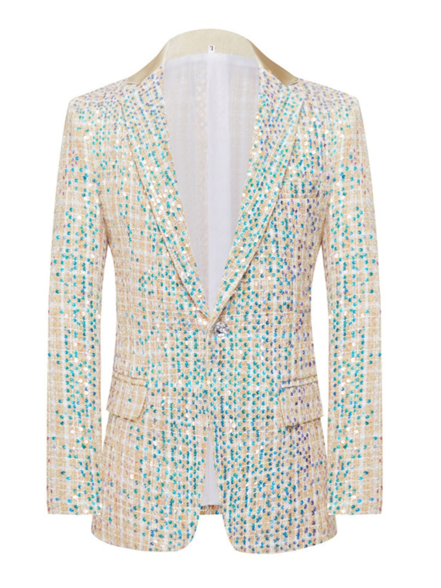 Champagne Sequin Two-Piece Wedding Suit For Men Slim Fit With Single Button