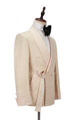 Champagne Shawl Lapel Double Breasted Wedding Suit