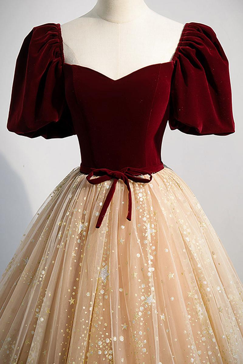 Champagne Velvet Formal Dress Tulle Long A Line Evening Gown