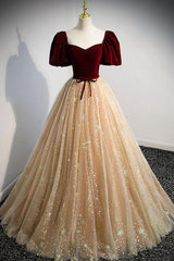 Champagne Velvet Formal Dress Tulle Long A Line Evening Gown