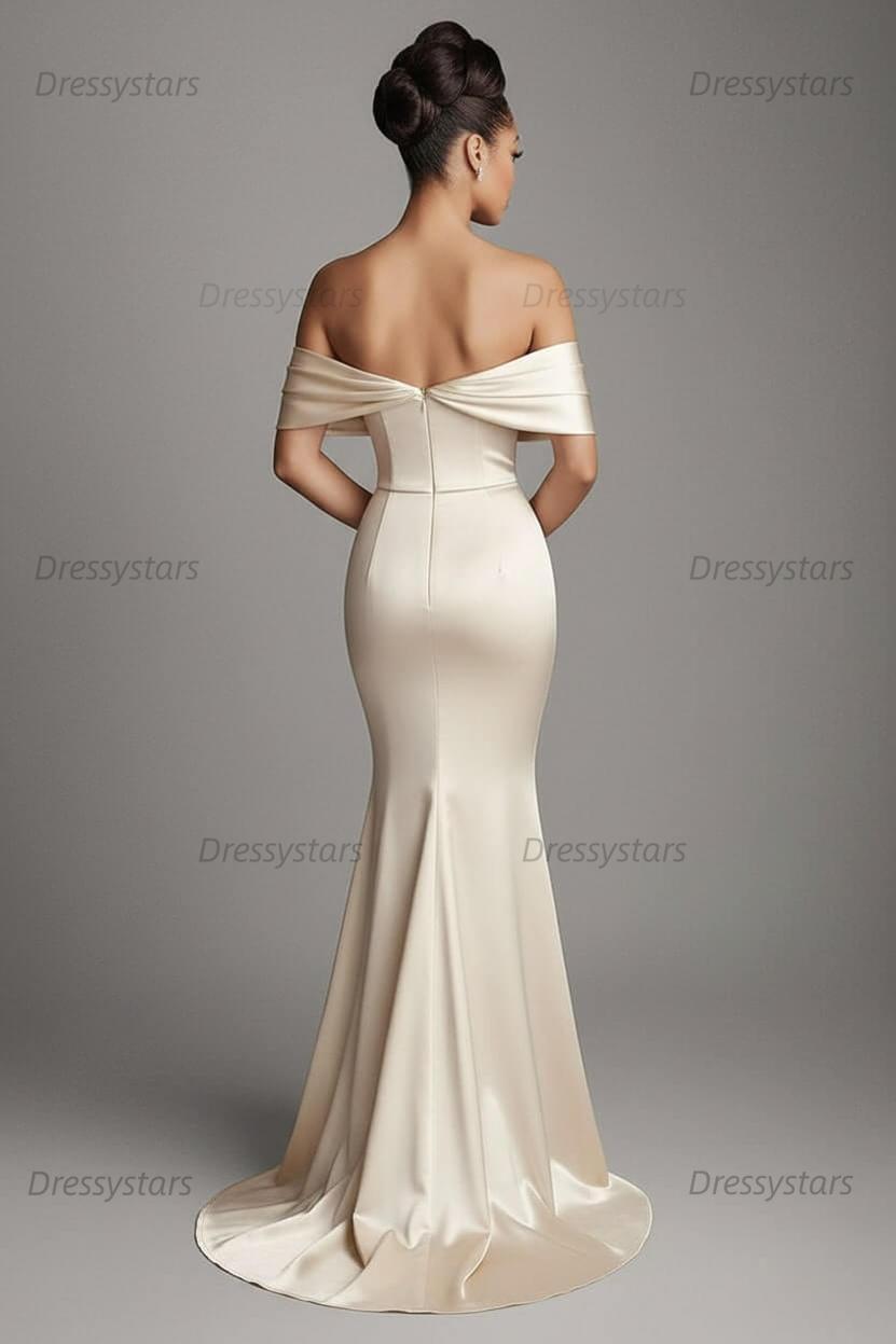 Dressystars Champagne Wedding Guest Dress Satin Sheath Long Formal Dress