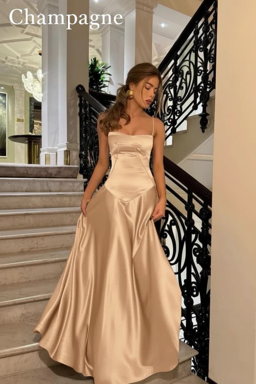 Dressystars Brown Luxe Silk-Look Long Evening Dress With Fitted Bodice Formal Evening Gown