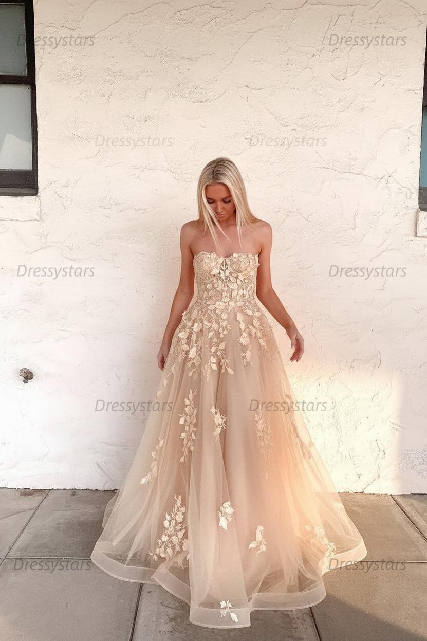 Orange Prom Dress Sweetheart Long Evening Dress with Appliques