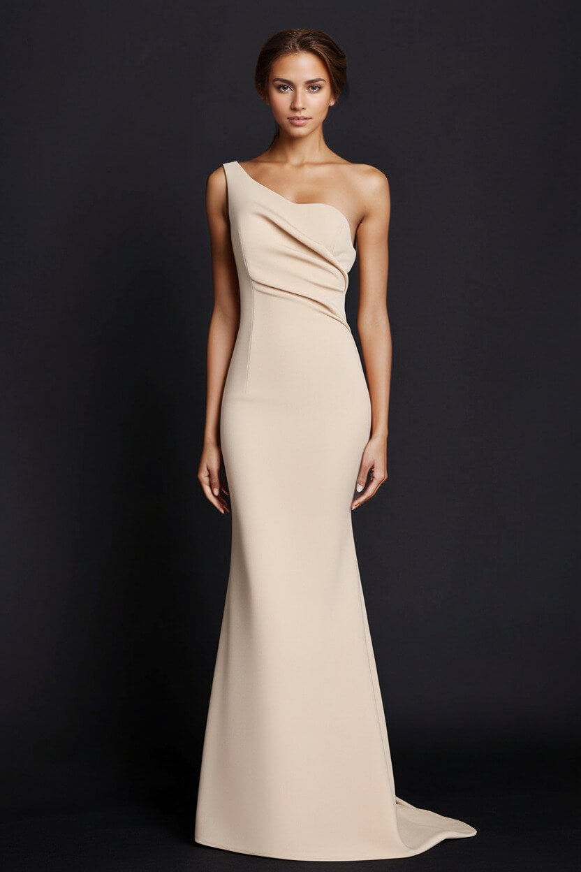 Dressystars One Shoulder Khaki Wedding Guest Dress Mermaid Long Formal Dress