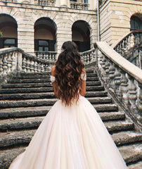 Charming Open Back Off the Shoulder Ball Gown Wedding Dress