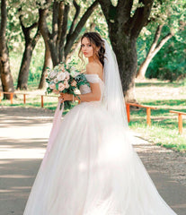 Charming Open Back Off the Shoulder Ball Gown Wedding Dress