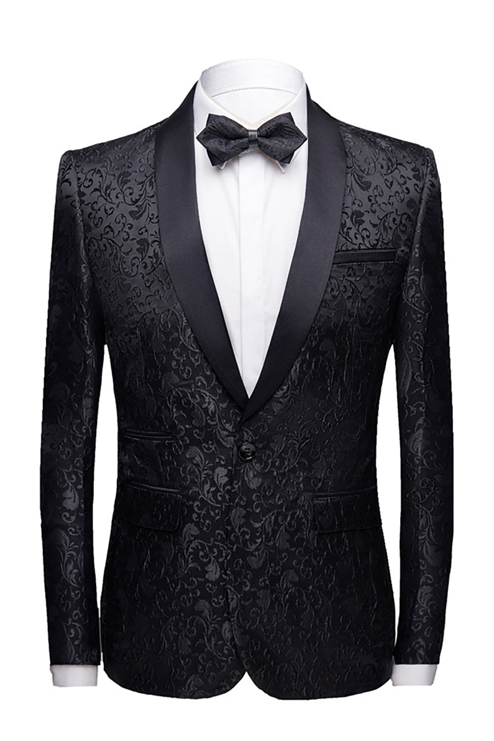 Chic Black 2-Piece Jacquard Men's Wedding Suit Blazer Pants