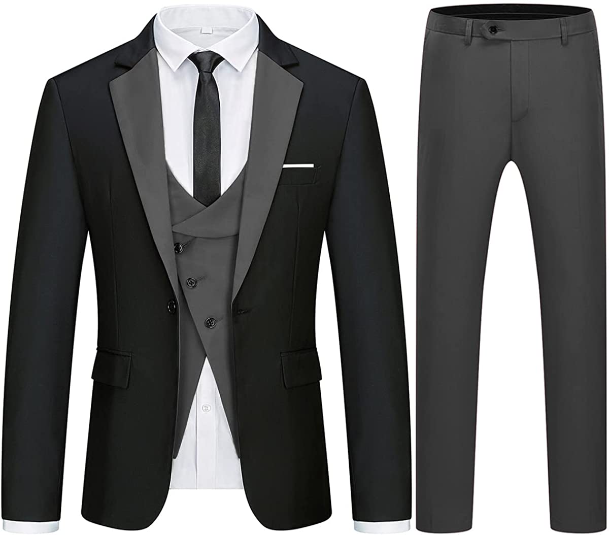 Chic Black 3 Piece Notched Lapel Business Suit for Men