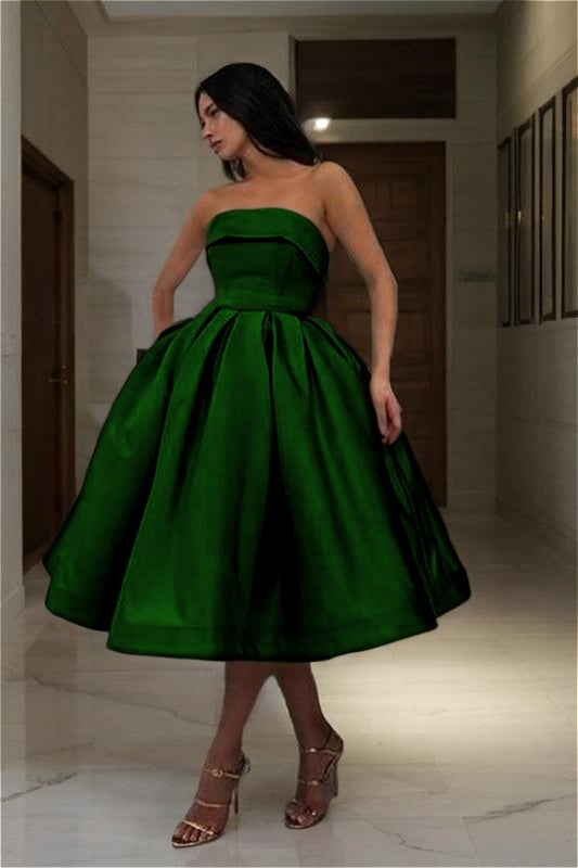 Chic Blue Strapless Homecoming Dress Sleeveless A Line Short Cocktail Dress With Pleated