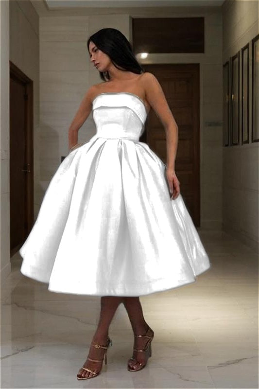 Chic Blue Strapless Homecoming Dress Sleeveless A Line Short Cocktail Dress With Pleated