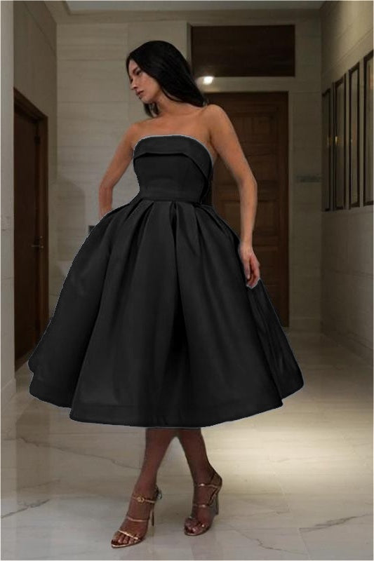 Chic Blue Strapless Homecoming Dress Sleeveless A Line Short Cocktail Dress With Pleated