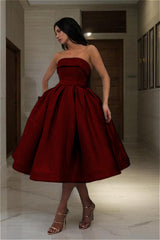 Chic Blue Strapless Homecoming Dress Sleeveless A Line Short Cocktail Dress With Pleated