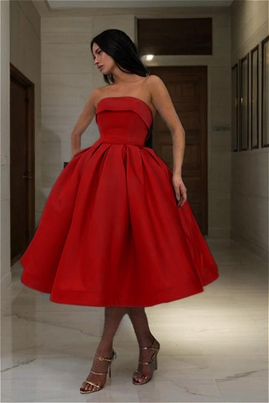 Chic Blue Strapless Homecoming Dress Sleeveless A Line Short Cocktail Dress With Pleated