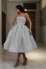 Chic Blue Strapless Homecoming Dress Sleeveless A Line Short Cocktail Dress With Pleated