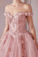 Chic & Cute Ball Gown Off Shoulder Sleeveless Beaded 3D Flower Appliques Lace Up Pink Tulle Quinceanera Dress Birthday Party Gown For Sweet 16