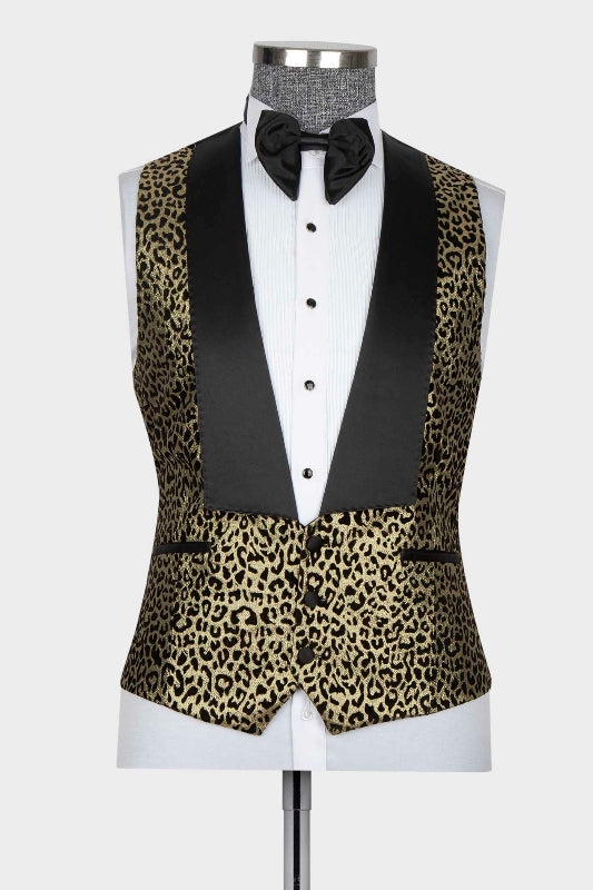 Chic Gold Jacquard Peaked Lapel 3 Piece Prom Suit