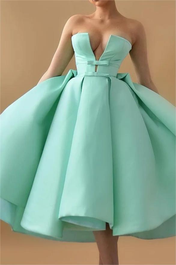 Chic Mint Green Homecoming Dress Strapless Sleeveless A Line Cocktail Dress With Ruffles