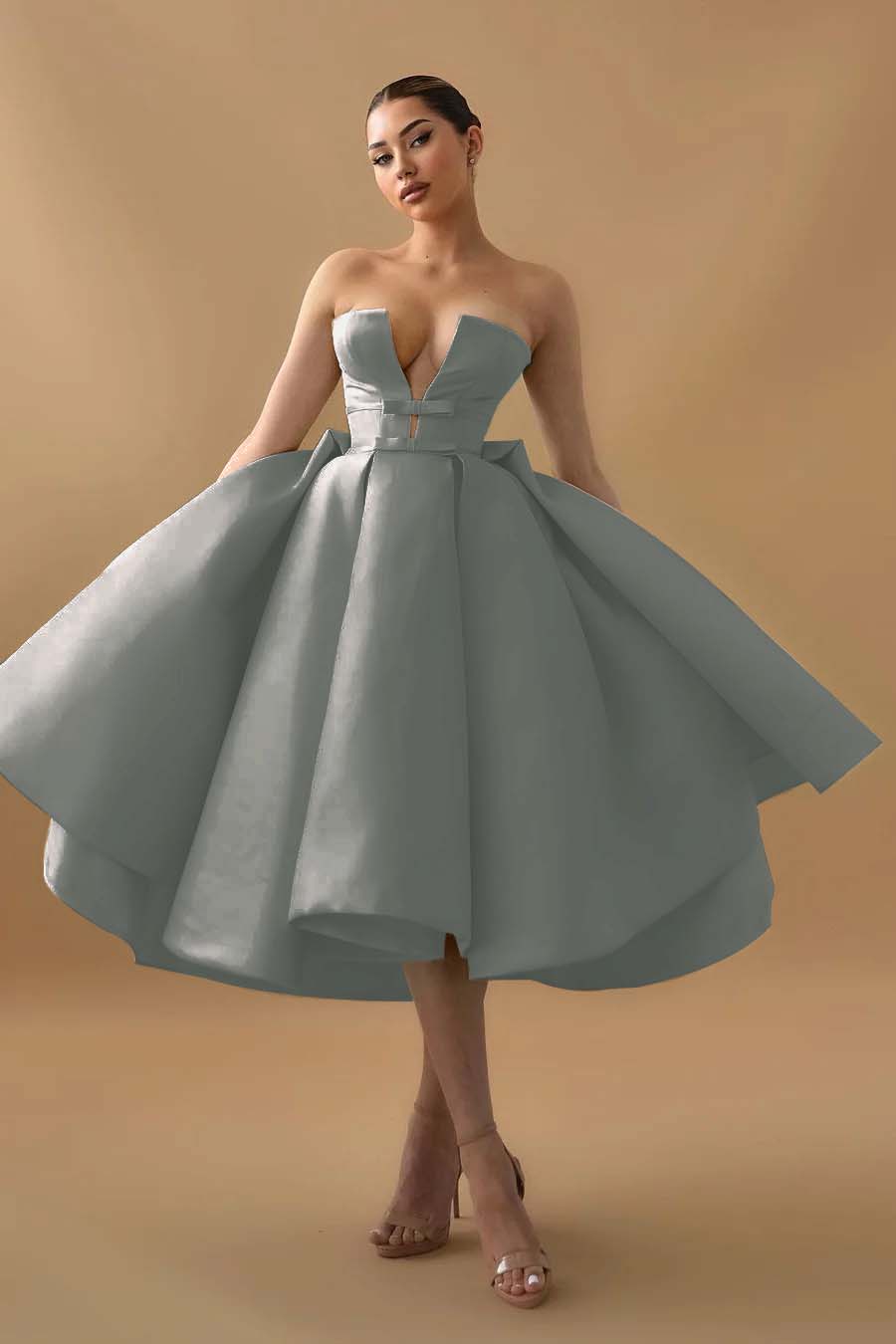 Chic Mint Green Homecoming Dress Strapless Sleeveless A Line Cocktail Dress With Ruffles
