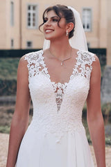 Chiffon A Line Wedding Dress with Lace Bodice and Illusion Back