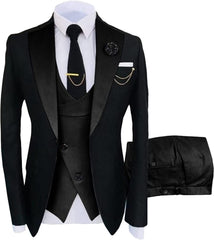 Classic Black Shawl Lapel 3 Piece Prom Suit